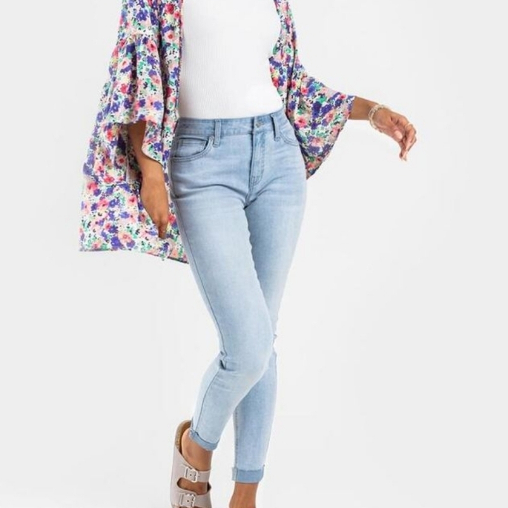 Harper Heritage Lite Wash Rolled Cuff Skinny Jeans